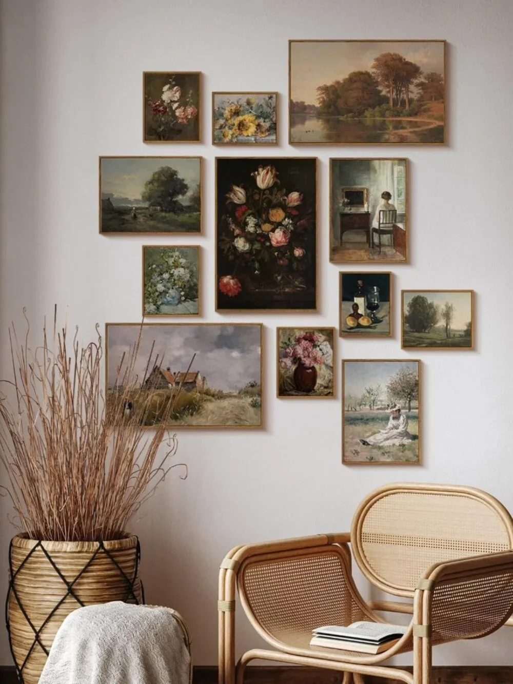 Vintage Framed Canvas Wall Art - Autumn Scenery Decor for Living Room & Kitchen